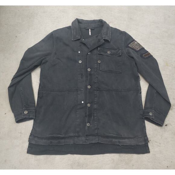 Free People Embellished Black Military Utilitarian Shirt Jacket Eagle Size M - Picture 11 of 15